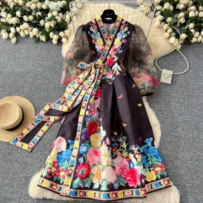  TIE DESIGN LARGE SWING PRINT DRESS 